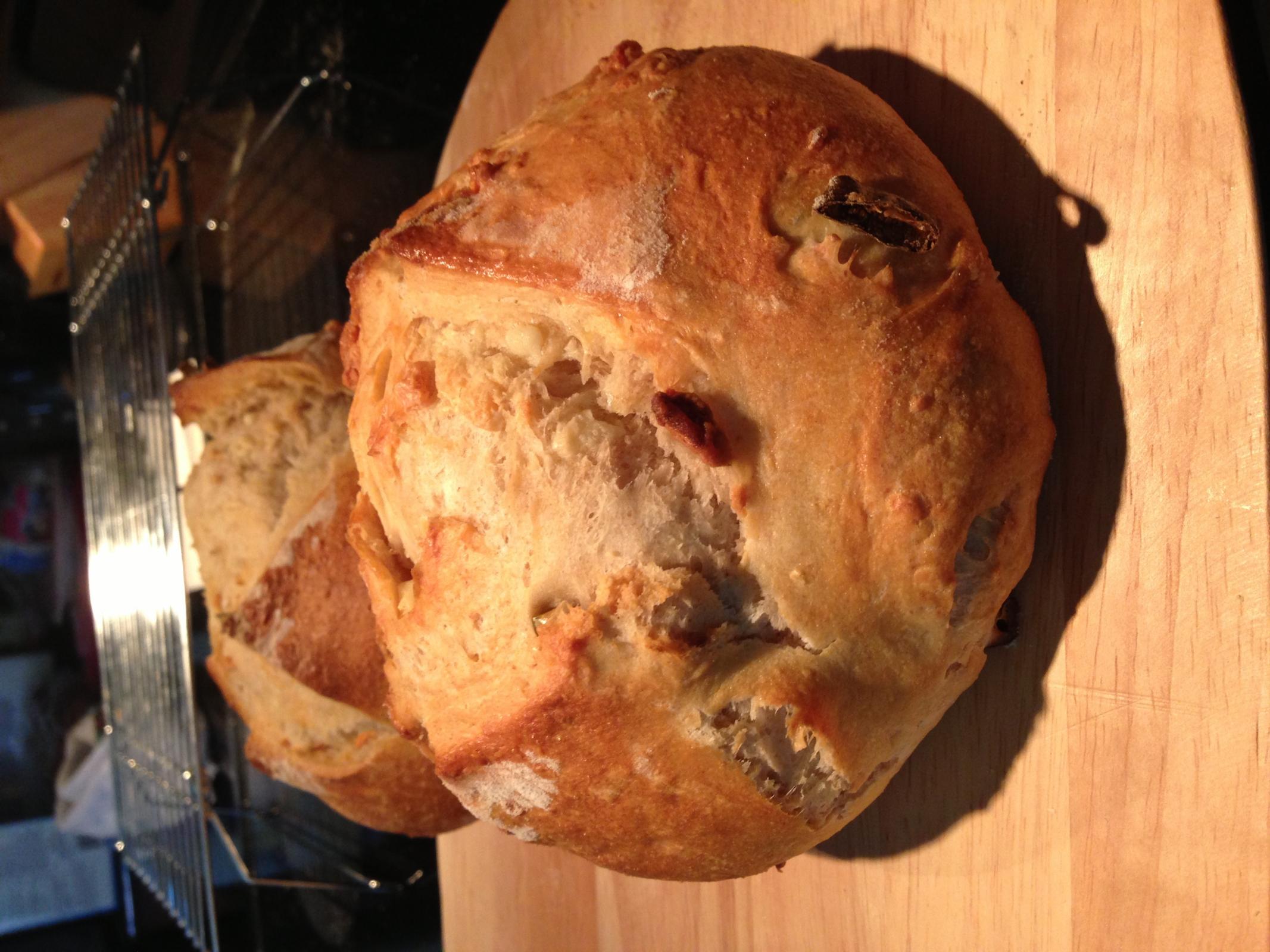 Feta cheese & hot pepper sourdough No Knead The Fresh Loaf