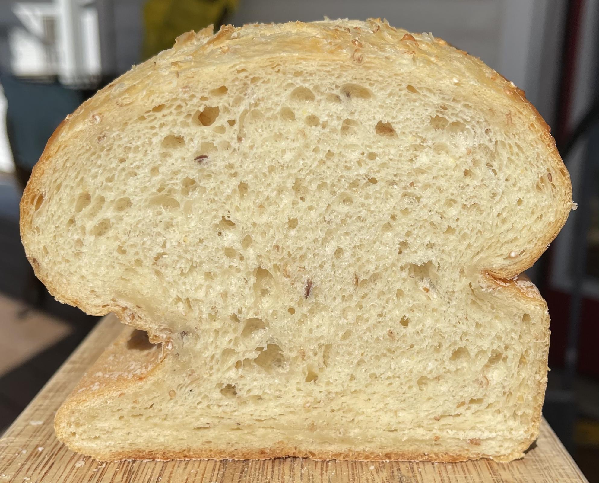 Crumb photo of squashed loaf