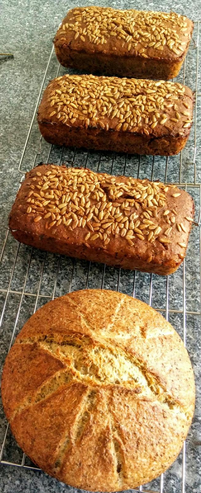 Rye loaves and a wholemeal loaf