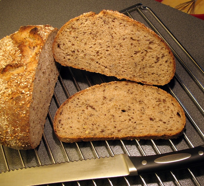 Flax seed rye bread crumb