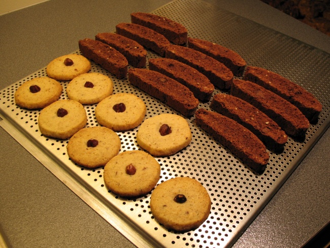 Hazelnut butter cookies and double chocolate biscotti