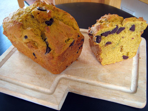 pumpkin bread on cutting board