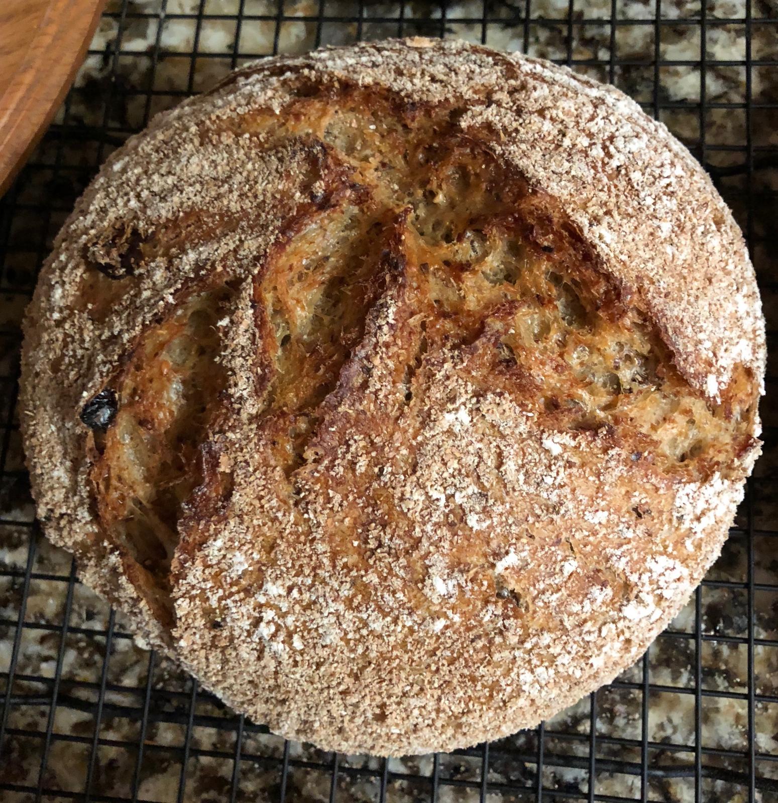 Honey Mixed Dried Fruit Sourdough with Toasted Bulgur, Hemp Hearts and