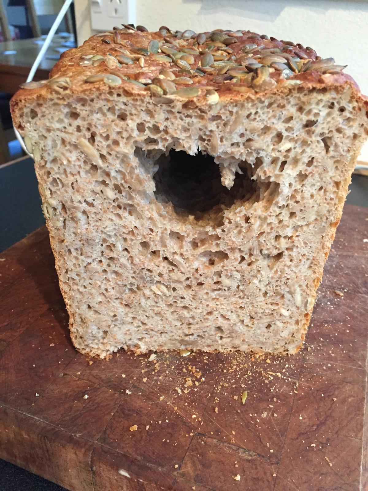 There is a hole through the middle of my bread! Help please.
