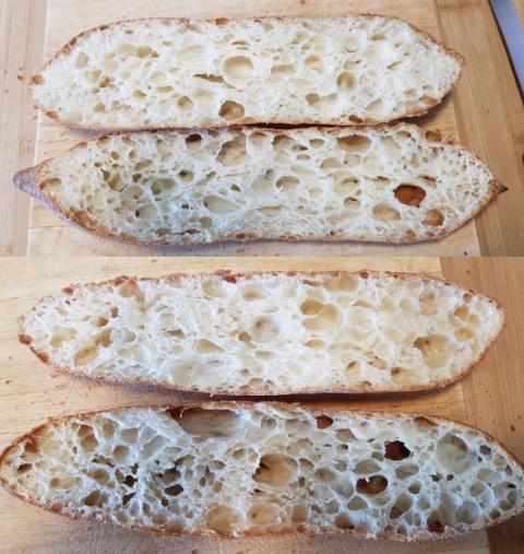 Baguette batch B bake 2 & 3 - crumb comparison