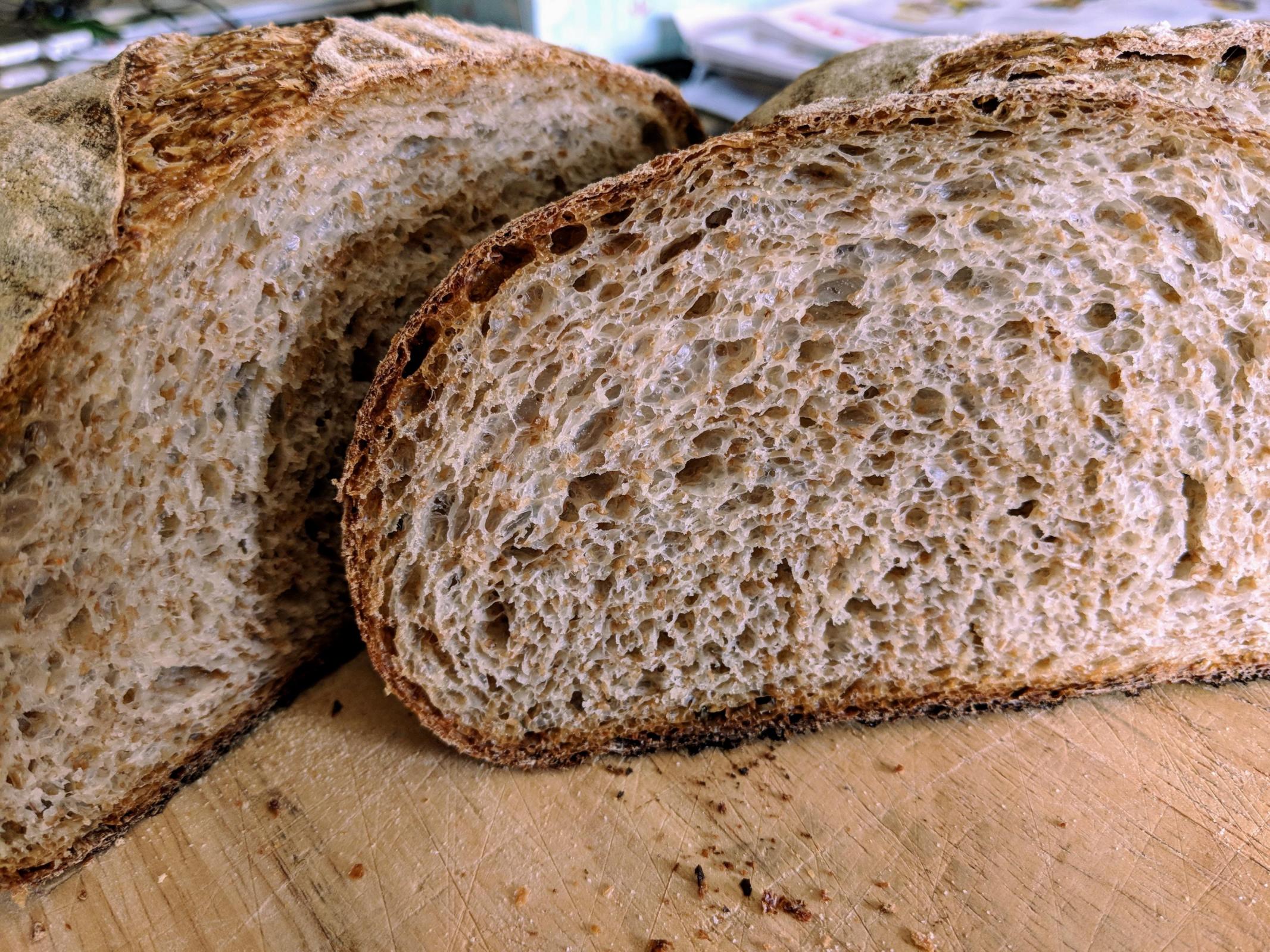 100% whole wheat crumb shot (white + bran + germ)