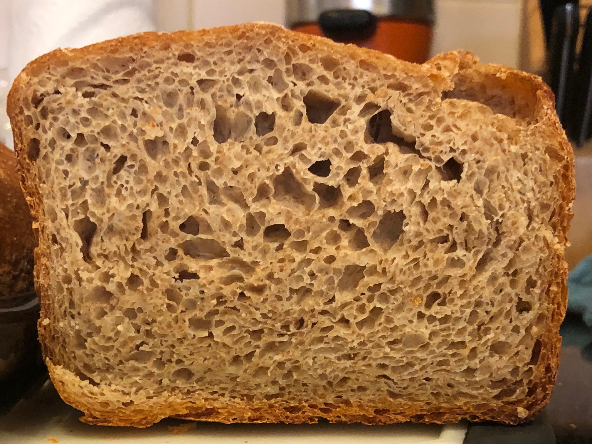Second bake, note the color of the crumb.  I think it needed longer in the over.  