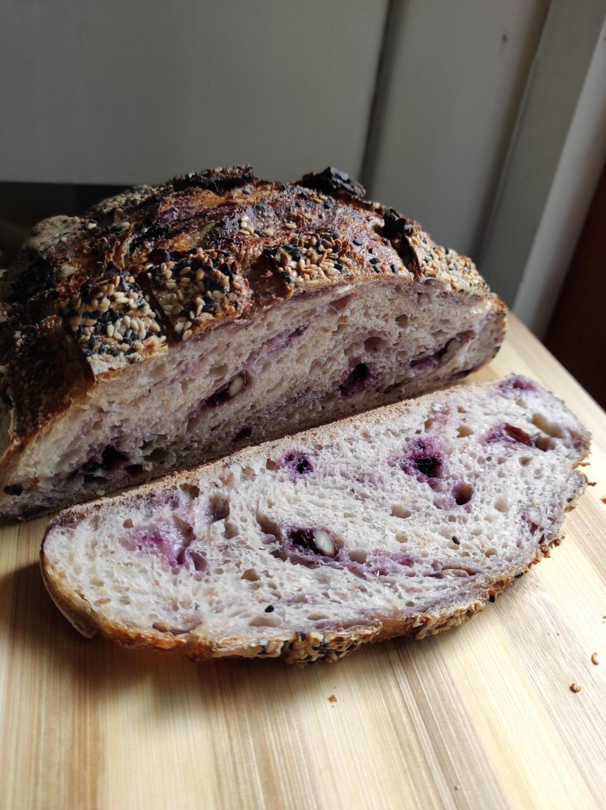 Sliced blueberry bread