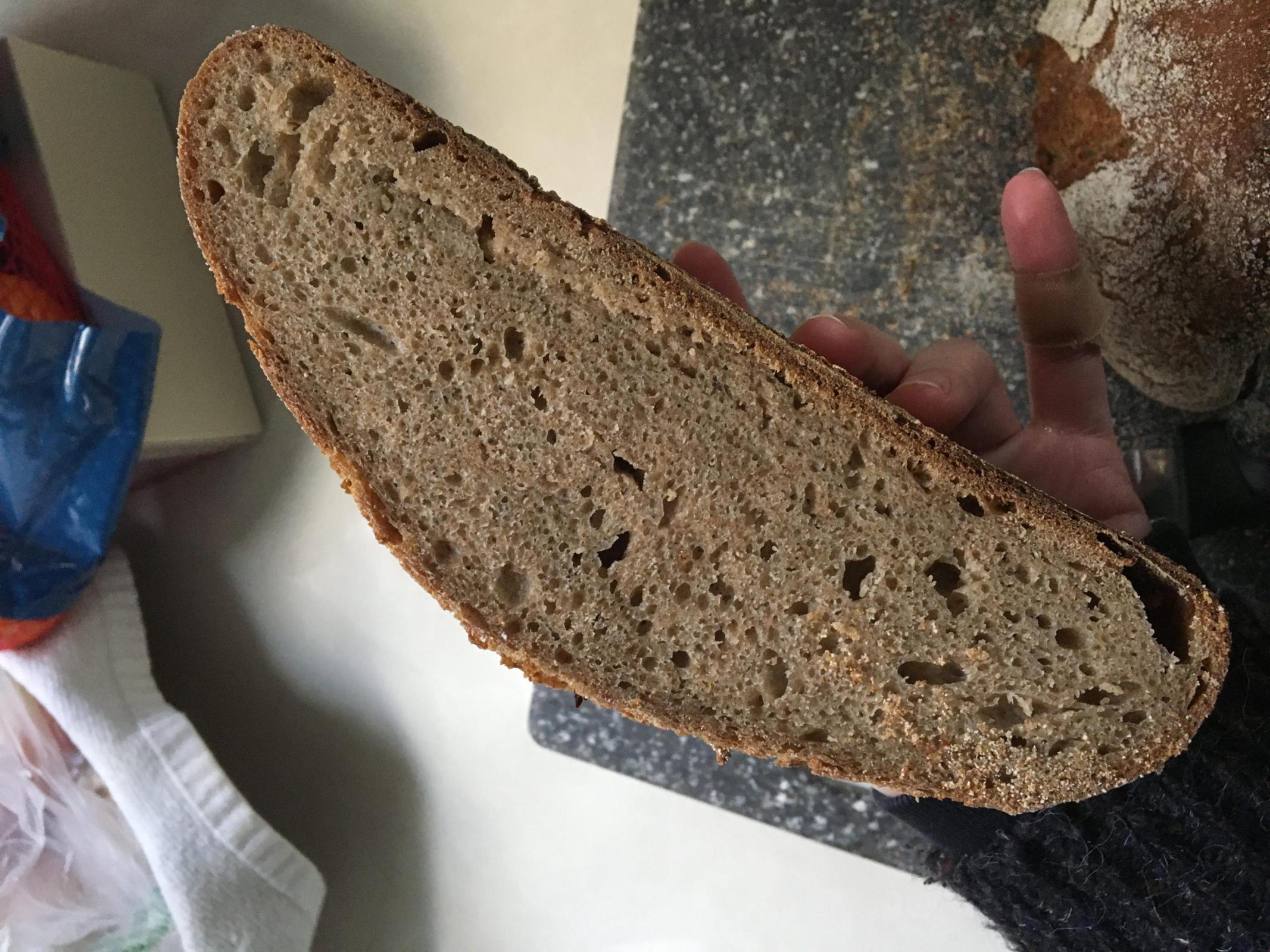 Interior shot of a close textured bread.