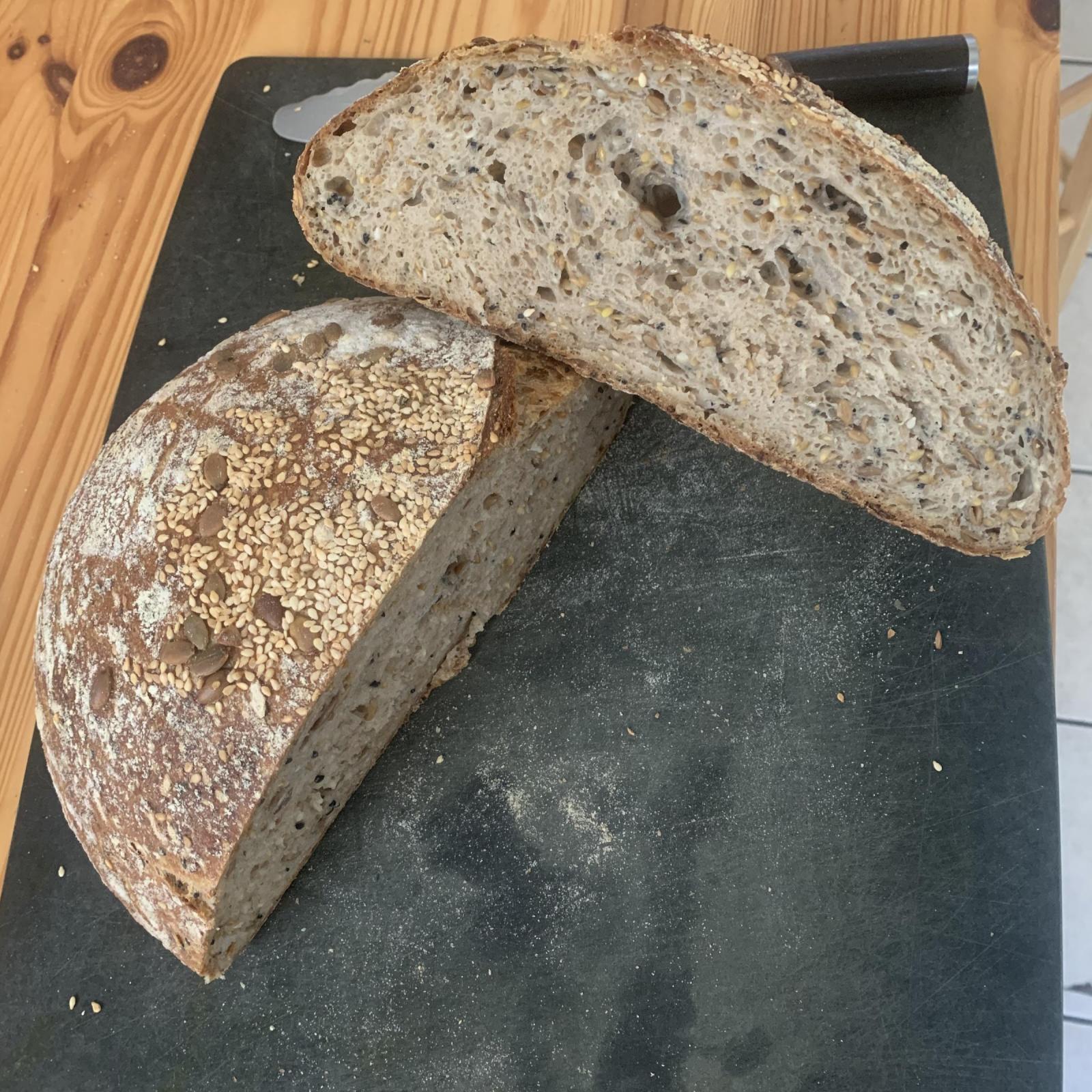 first nigella pumpkin flax sesame seed loaf