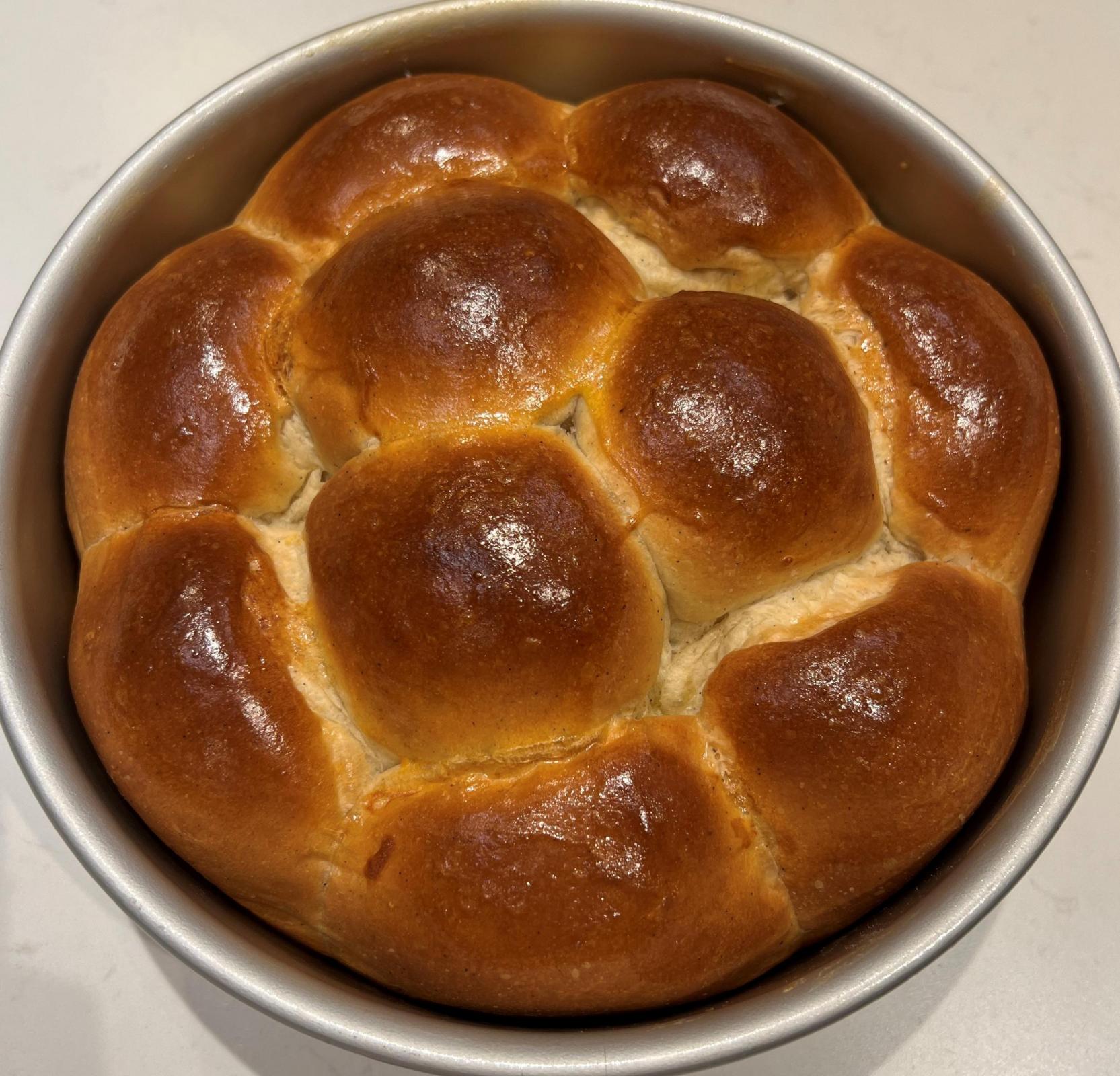 Just baked Hawaiian sweet bread in tin