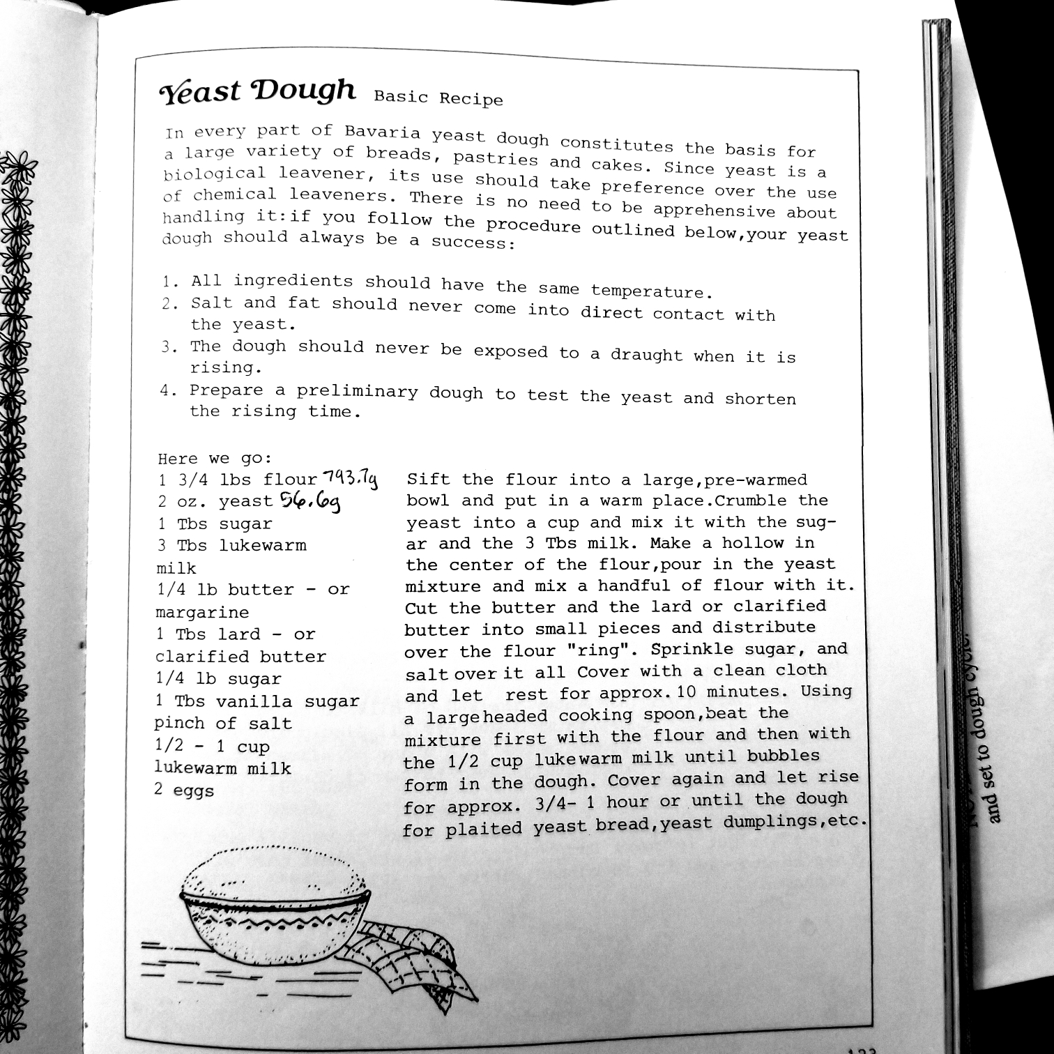 Old Bavarian Cookbook; Basic Yeast Dough Recipe