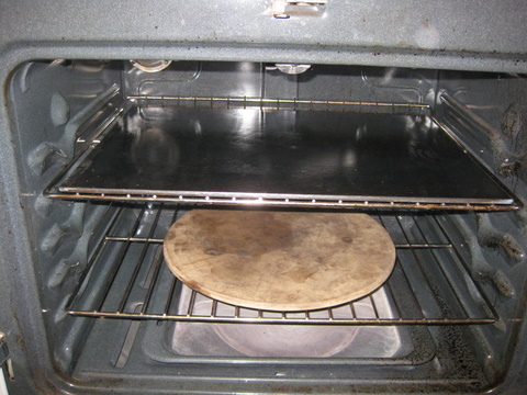 steel plate, in oven on rack