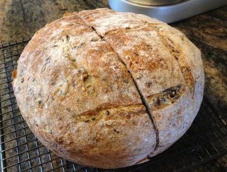 whole wheat boule with seeds