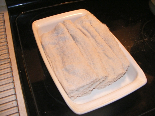 Towels ready to go in oven