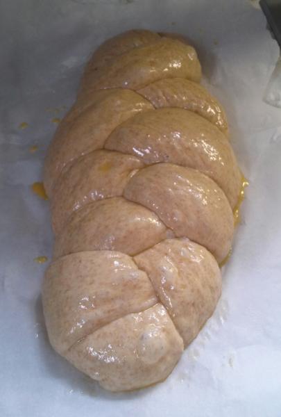 unbaked, braided challah