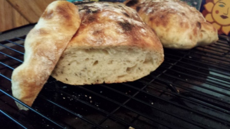 Ciabatta in grill pan