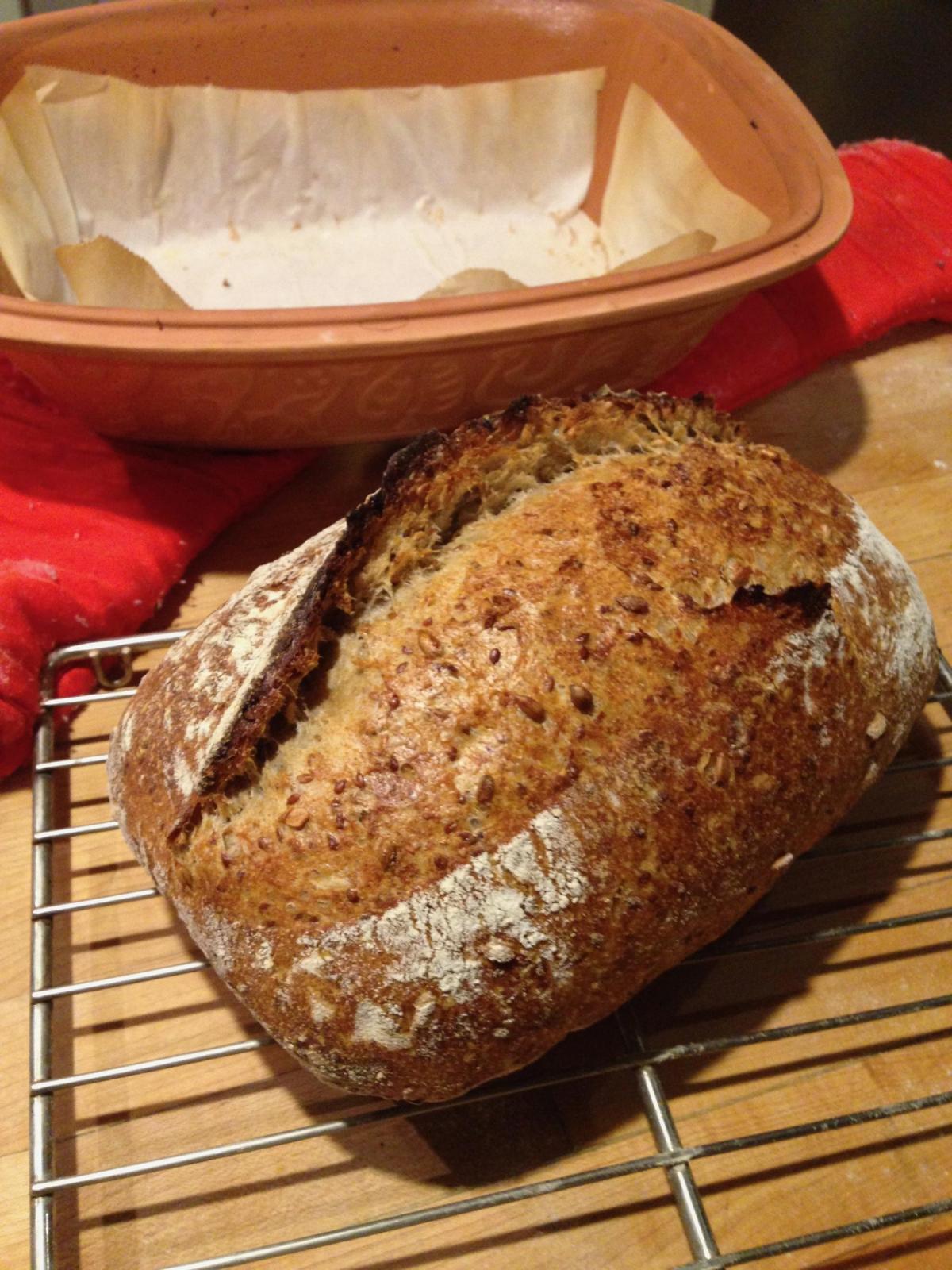 Baking sourdough bread in clay baker - Sourdough&Olives