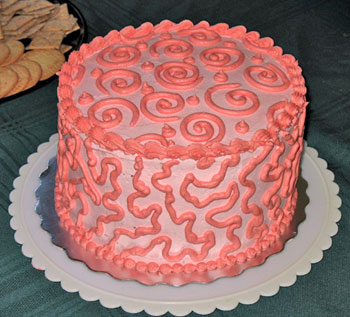 Choc-Fudge cake with strawberry icing