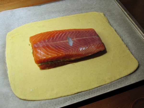 Salmon on puff pastry