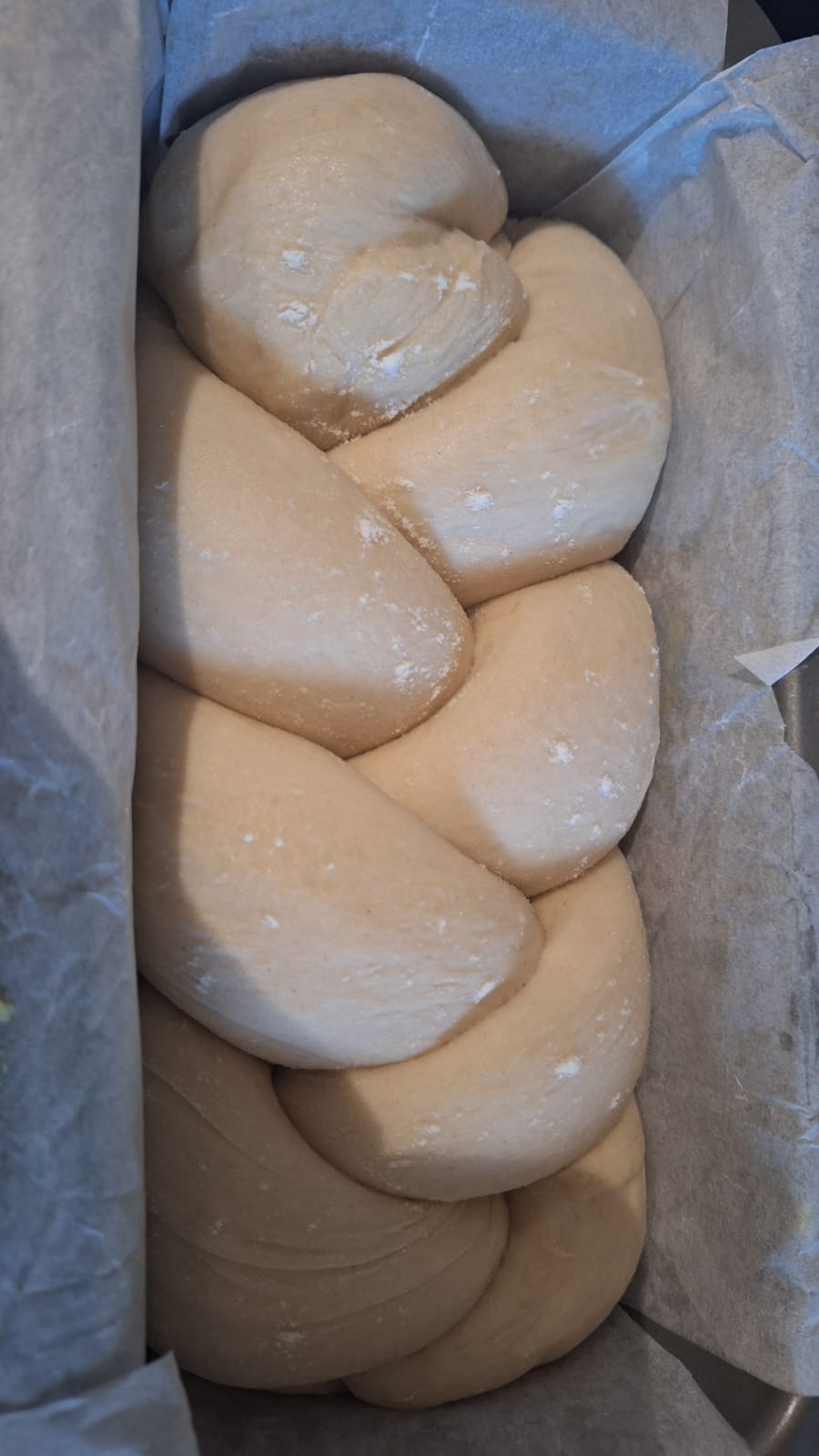 Dough braids in pan after fridge