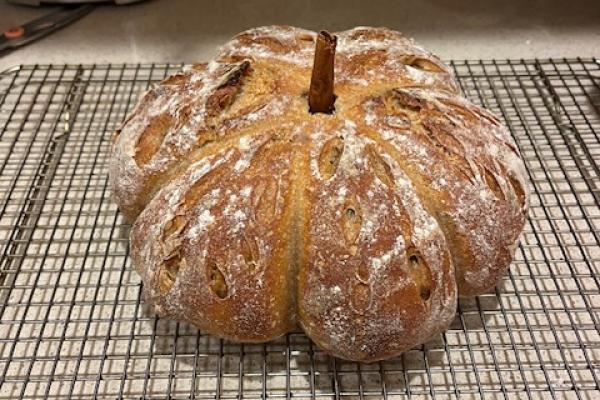 Halloween pumpkin-shaped bread