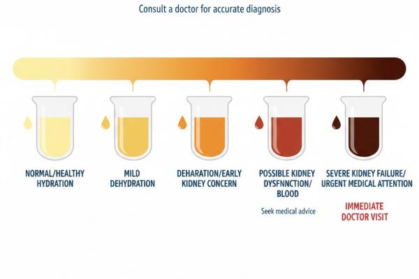 A Kidney Failure Urine Color Chart helps identify warning signs of kidney problems through urine color changes. Pale urine may indicate overhydration, dark yellow or brown can signal dehydration or kidney stress, red or pink may show blood, and foamy urine suggests protein leakage. Persistent changes require medical attention.