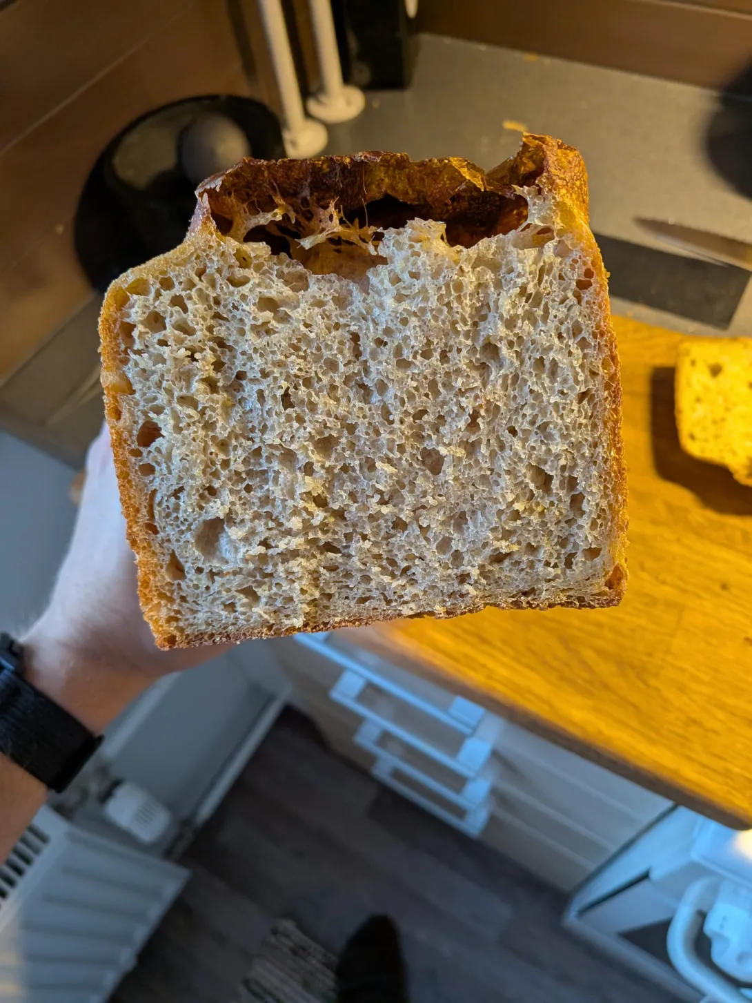 Top of the bread forms a skin during baking and separates